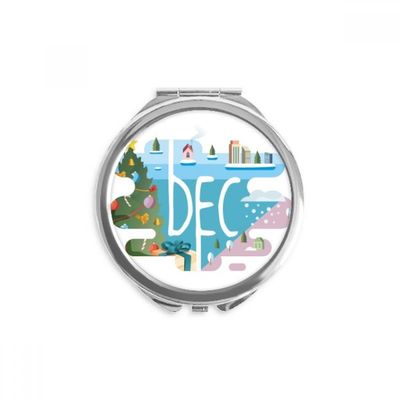 December Month Season Illustration Hand Compact Mirror Round Portable Pocket Glass