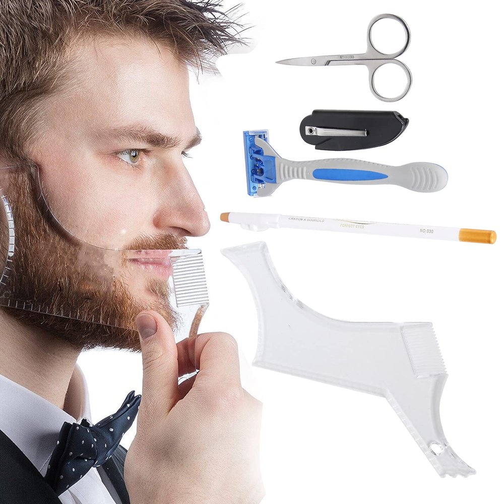 Beard Grooming Kit for Men, Beard Shaping Tool,with Beard Stencil Shaping & Grooming Mustache and Beard Comb kit for Modern Men with Hair Grooming