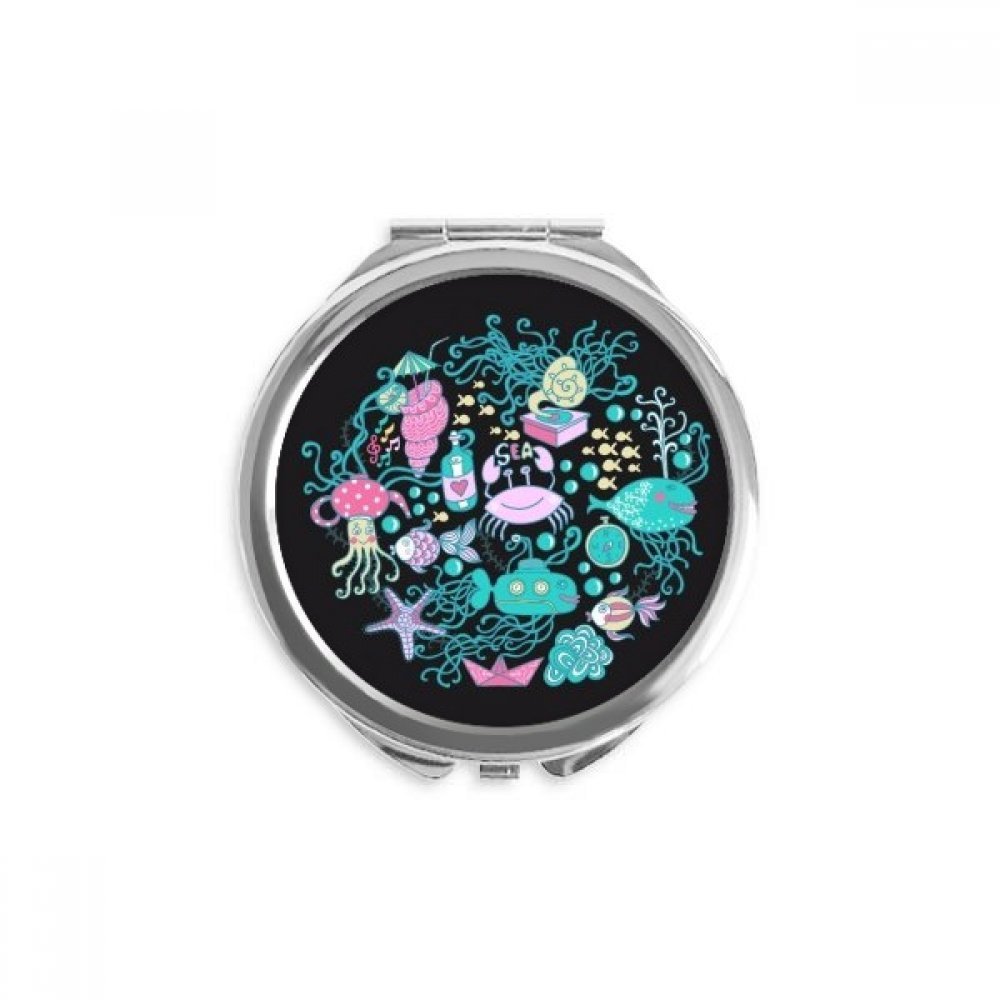 Marine Organism Music Octopus Hand Compact Mirror Round Portable Pocket Glass