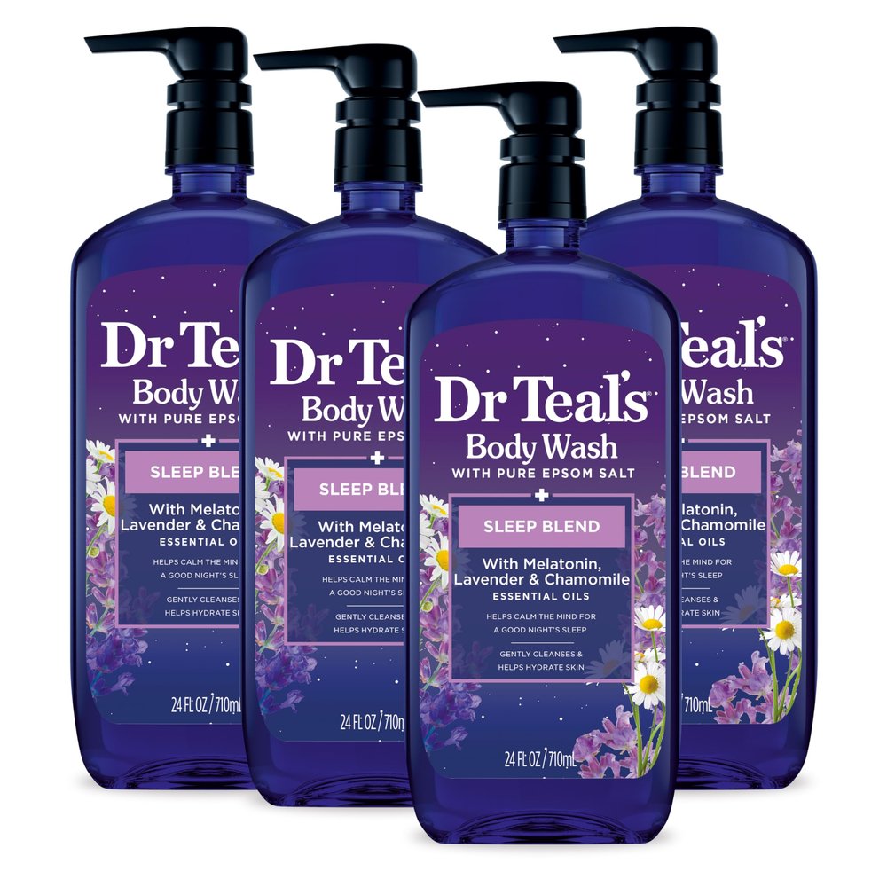 Dr Teal's Body Wash with Pure Epsom Salt, Sleep Blend with Melatonin, 24 fl oz (Pack of 4)