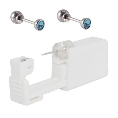 CHUANCI Pair Disposable Sterile Ear Piercing Unit Ear Cartilage Tragus Helix Piercing Gun NO Pain Piercer Tool Machine Choose Design (Pair 4mm Auqa Zircon)