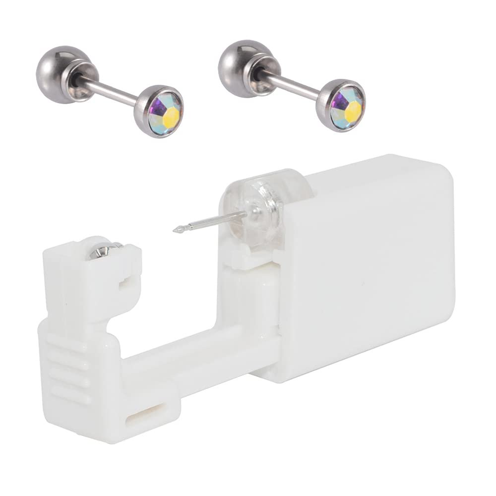 CHUANCI Pair Disposable Sterile Ear Piercing Unit Ear Cartilage Tragus Helix Piercing Gun NO Pain Piercer Tool Machine Choose Design (Pair 4mm AB Zircon)
