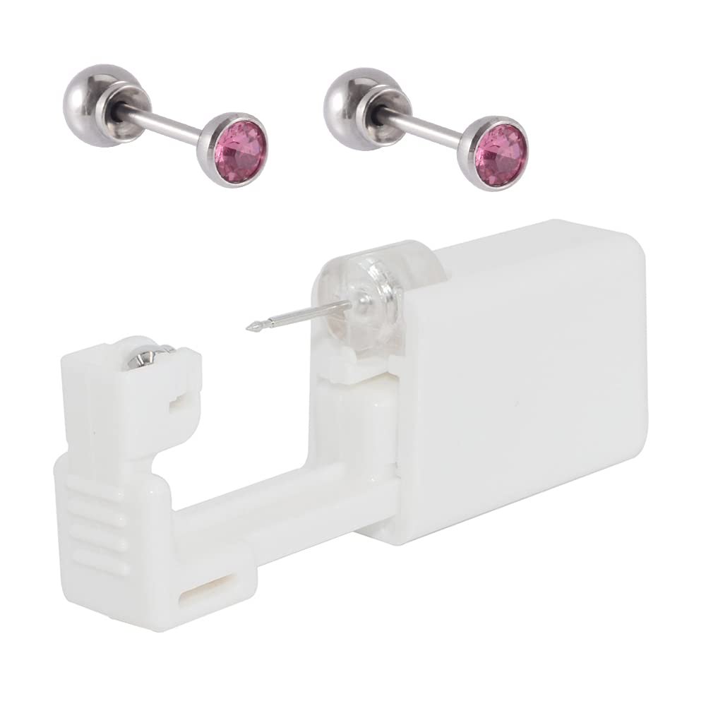 CHUANCI Pair Disposable Sterile Ear Piercing Unit Ear Cartilage Tragus Helix Piercing Gun NO Pain Piercer Tool Machine Choose Design (Pair 4mm Pink Zircon)
