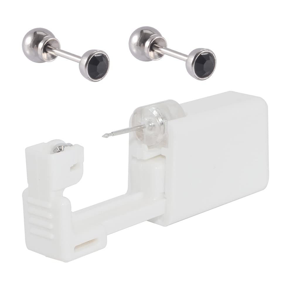 CHUANCI Pair Disposable Sterile Ear Piercing Unit Ear Cartilage Tragus Helix Piercing Gun NO Pain Piercer Tool Machine Choose Design (Pair 4mm Black Zircon)