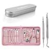 FAMILIFE 13pcs Manicure Set With Rose Gold Professional Grooming Kit Pink Leather Travel Nail Case and 100% Stainless Steel Ingrown Toenail File and Lifter Double Sided with Storage Portable Case view 1