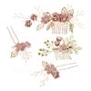 4pcs Wedding Handmade Fashion Hair Comb Set Floral Bridal Headpiece Hair Accessories Rhinestone Bridal Comb Pin Bride Wedding Clip Dress Accessories (Pink) view 1