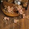 4pcs Wedding Handmade Fashion Hair Comb Set Floral Bridal Headpiece Hair Accessories Rhinestone Bridal Comb Pin Bride Wedding Clip Dress Accessories (Pink) view 2