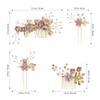 4pcs Wedding Handmade Fashion Hair Comb Set Floral Bridal Headpiece Hair Accessories Rhinestone Bridal Comb Pin Bride Wedding Clip Dress Accessories (Pink) view 4