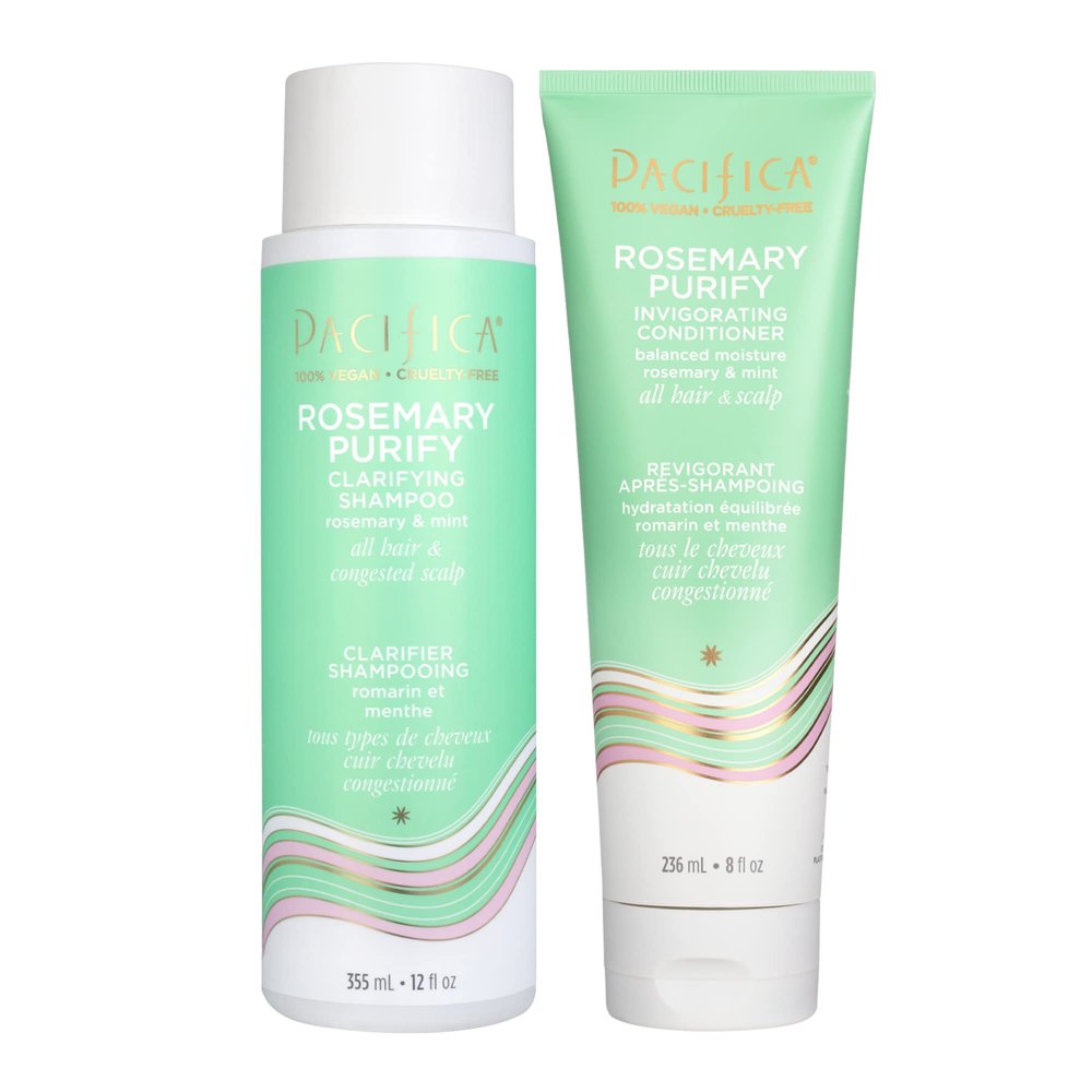 Pacifica Shampoo & Conditioner Set  Rosemary Purify Invigorating Set with Cooling Mint for Clarifying and Detoxing, Sulfate-Free, Vegan & Cruelty-Free, 12 oz & 8 oz (Set of 2)