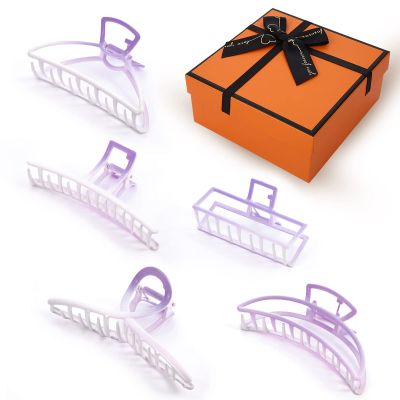 5 Pack Large Metal Hair Claw Clips - 4 Inch Nonslip Big Nonslip hair clamps ,Perfect Jaw hair clamps for Women and Thinner, Thick hair styling,Strong Hold Hair,Fashion Hair Accessories(Purple)