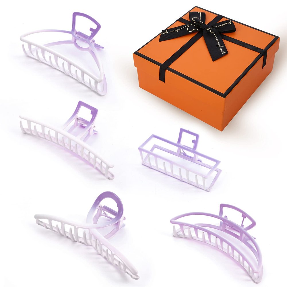 5 Pack Large Metal Hair Claw Clips - 4 Inch Nonslip Big Nonslip hair clamps ,Perfect Jaw hair clamps for Women and Thinner, Thick hair styling,Strong Hold Hair,Fashion Hair Accessories(Purple)