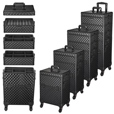 BYOOTIQUE 4in1 Rolling Makeup Case Aluminum Cosmetic Train Case Organizer with Mirror Extra Large Storage Trolley 360-degree Swivel Wheels