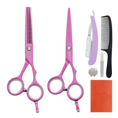 5.5 Inch Pink Hair Scissors Kit Professional Hairdressing Scissors Barber Hairdressing Tools Salon Hair Clips Haircut Comb Razor Accessories For Hair Barber Shop Shears