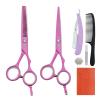 5.5 Inch Pink Hair Scissors Kit Professional Hairdressing Scissors Barber Hairdressing Tools Salon Hair Clips Haircut Comb Razor Accessories For Hair Barber Shop Shears view 1