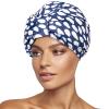 INNELO Luxury Shower Cap for Women Reusable Waterproof, Double Layered Shower Hair Cap with Adjustable Elastic Strap, Large Satin Lined Shower Bath Cap for Long Curly Straight Hair, Blue view 1