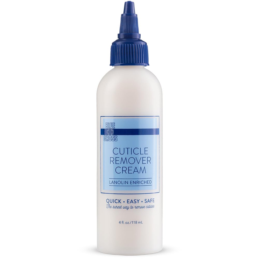 Blue Cross Cuticle Remover Cream for Dry Damaged Cuticles, Moisturizing Cuticle Softener for Nails, Professional Nail Care for Dry Manicures, Brittle Hang Nails, Made in USA, 4oz