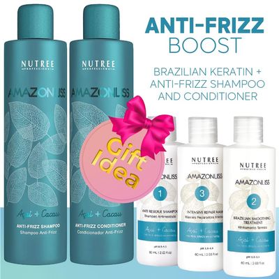 Amazonliss Keratin Treatment Set 2.03 fl.oz and Home Care Anti Frizz Shampoo and Conditioner Set 8.45 fl.oz