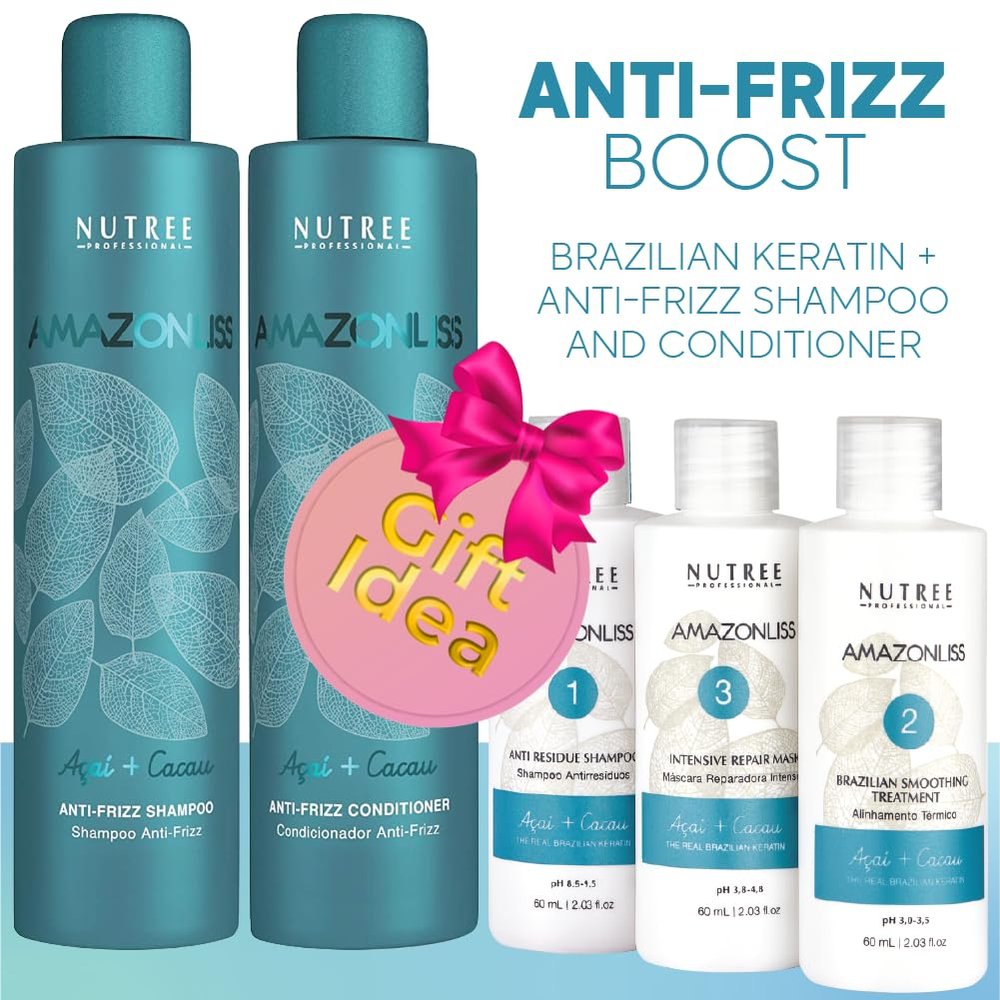 Amazonliss Keratin Treatment Set 2.03 fl.oz and Home Care Anti Frizz Shampoo and Conditioner Set 8.45 fl.oz