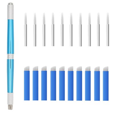 XIAOYU 3 in 1 Microblading Pen with Needles Permanent Makeup Pen for Manual Eyebrow Tattoo, Blue