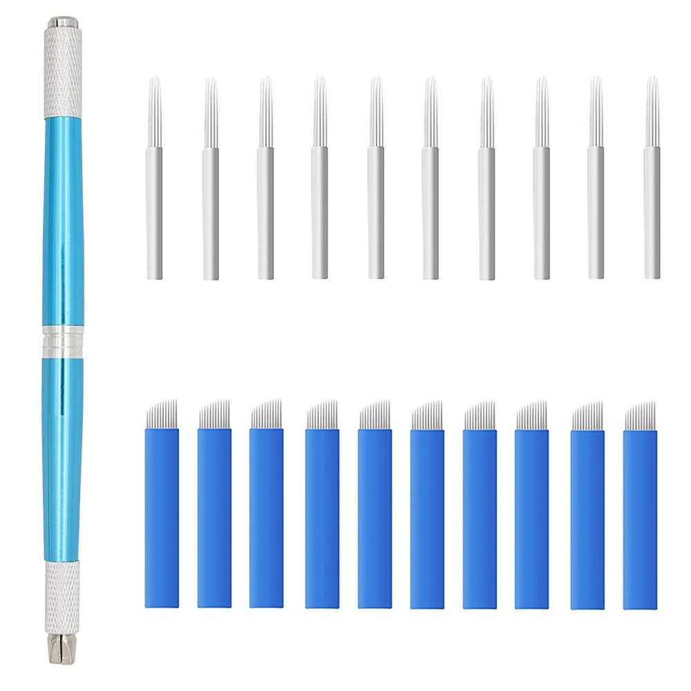 XIAOYU 3 in 1 Microblading Pen with Needles Permanent Makeup Pen for Manual Eyebrow Tattoo, Blue