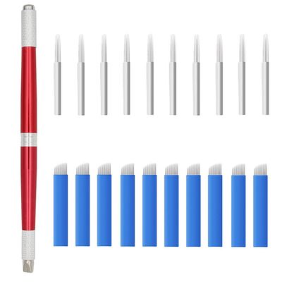 XIAOYU 3 in 1 Microblading Pen with Needles Permanent Makeup Pen for Manual Eyebrow Tattoo, Red