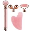 4-in-1 Face Massager and Gua Sha Set for Women, Rose Quartz Face Roller Skin Care Tools Electric Eye Massager Tool for Face Skin Roller view 2