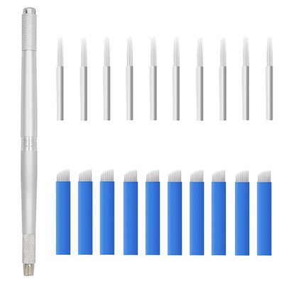 XIAOYU 3 in 1 Microblading Pen with Needles Permanent Makeup Pen for Manual Eyebrow Tattoo, Silver