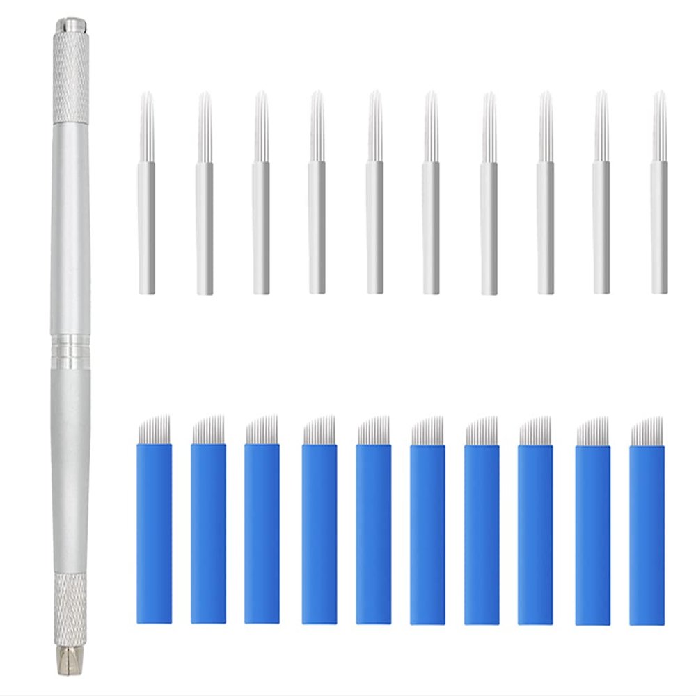XIAOYU 3 in 1 Microblading Pen with Needles Permanent Makeup Pen for Manual Eyebrow Tattoo, Silver