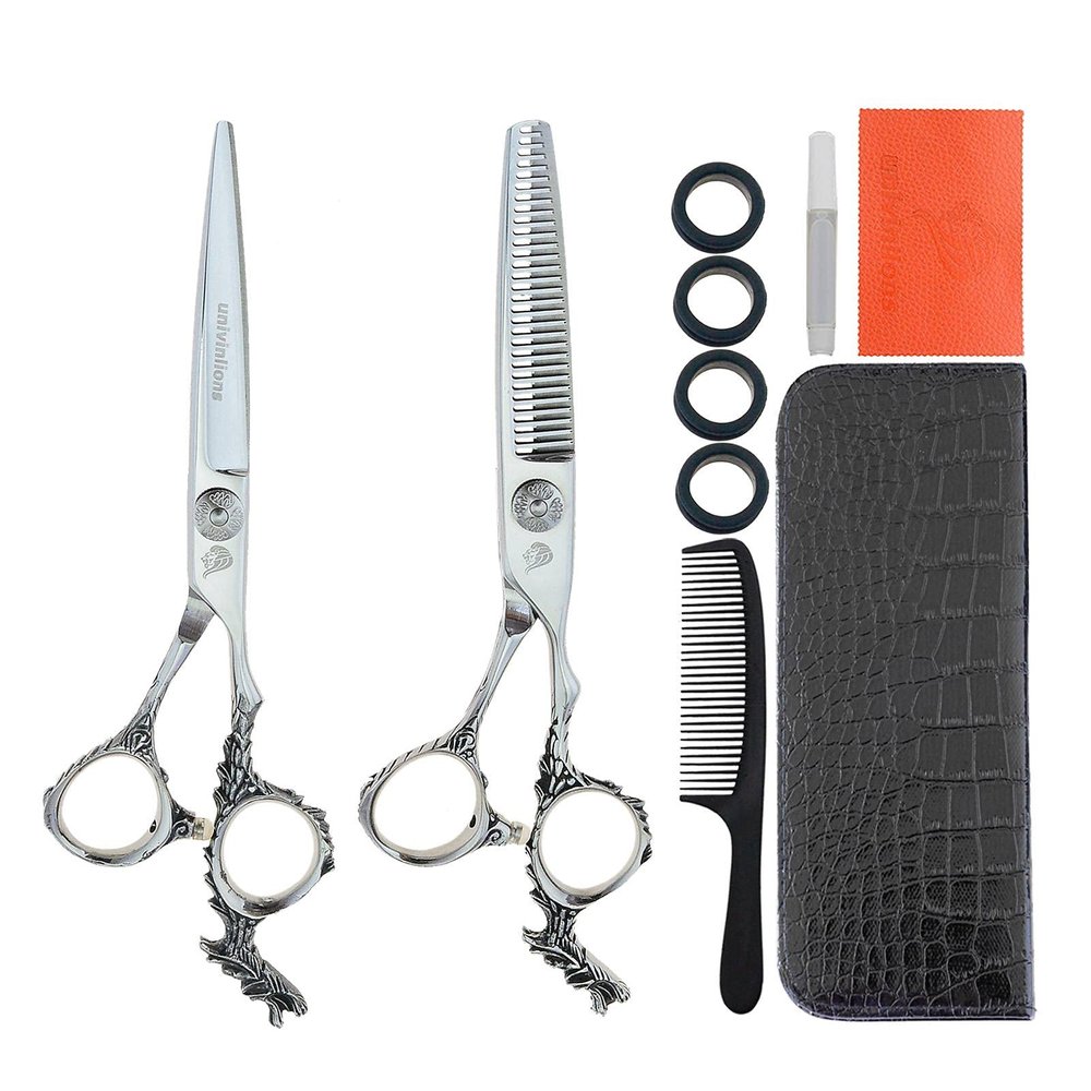 6.0 Inch Barber Hair Cutting and Thinning Scissors Kit Texturizing Scissors Shears Set Professional Hairdressing Scissors Kit Comb Barber Accessories Japanese Styling Scissors