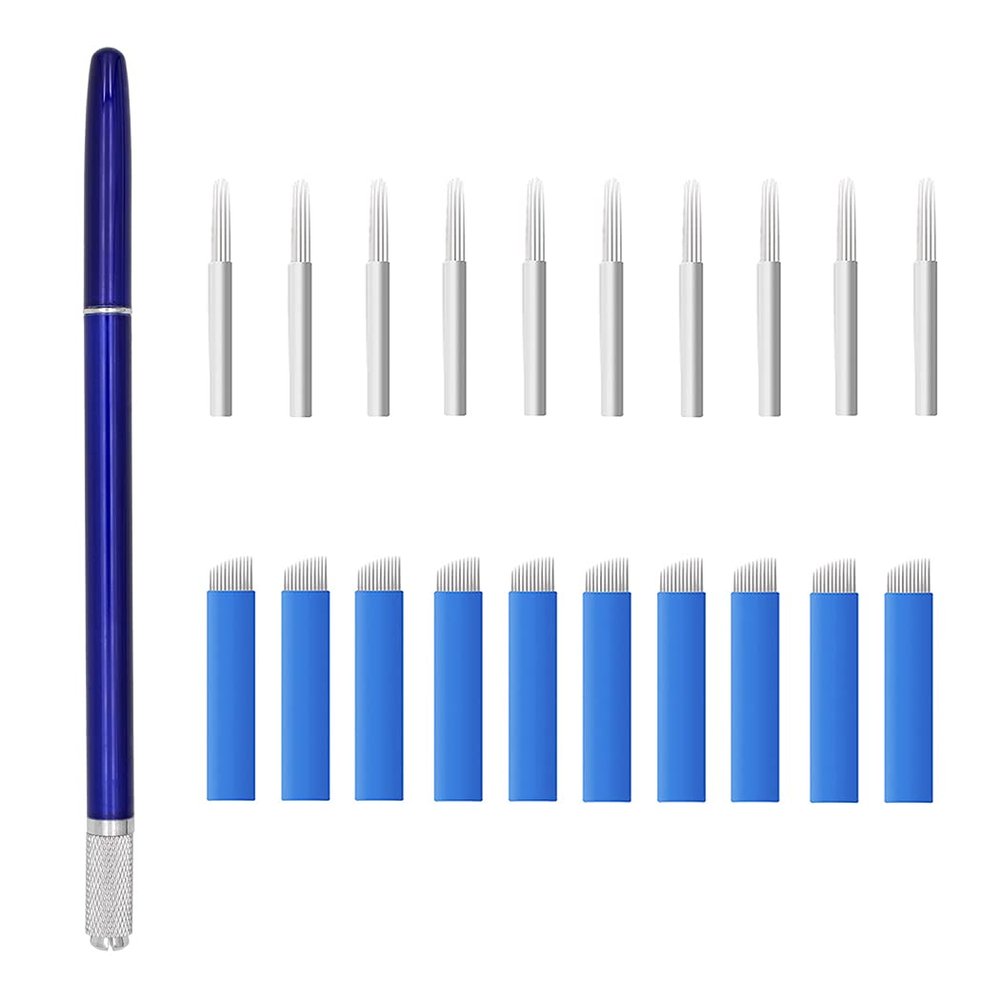 XIAOYU Microblading Pen Professional Manual Tattoo Eyebrow Pen With Needle Permanent Makeup Supplies, Blue