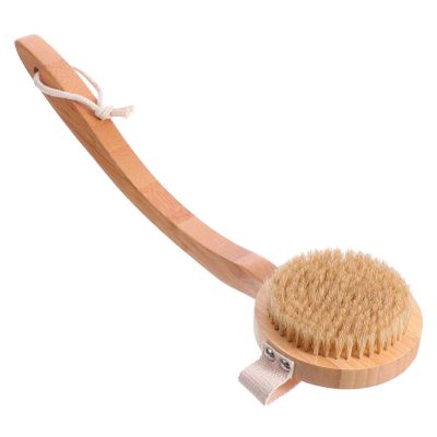 1pc Crank Shower Brush Bath Brush Bristle Shower Back Cleaning Tool Wooden Scrubbing Bathing Bathing Supplies Long Handle Massaging