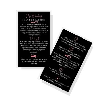 How To Practice Dry Brushing Card | 50 Pack | 2x3.5" Business Cards | Lymphatic Treatment | Black with Rosey Pink Design