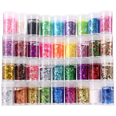 Chunky and Fine Glitter Mix, Estanoite 36 Colors Chunky Sequins & Fine Glitter Powder Mix, Cosmetic Makeup Flakes for Face Body Eye Nail Art Resin Epoxy