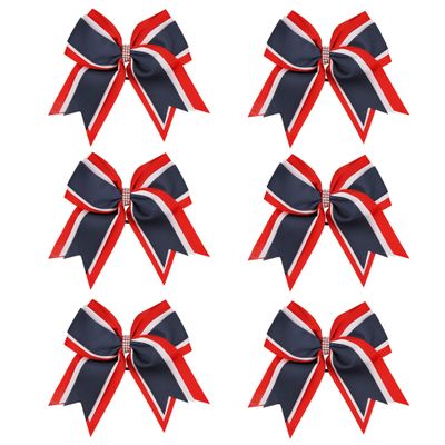 8 Inch 3 Colors 3 Layers 6 Pcs Cheerleader Bows Jumbo Cheerleading Bows Hair Elastic Hair Tie for High School College (Red/White/Navy blue)