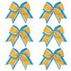 8 Inch 3 Colors 3 Layers 6 Pcs Cheerleader Bows Jumbo Cheerleading Bows Hair Elastic Hair Tie for High School College (Light blue/White/Yellow gold) view 1