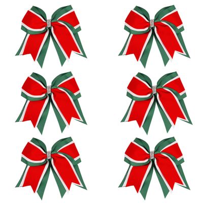 8 Inch 3 Colors 3 Layers 6 Pcs Cheerleader Bows Jumbo Cheerleading Bows Hair Elastic Hair Tie for High School College (Forest green/White/Red)