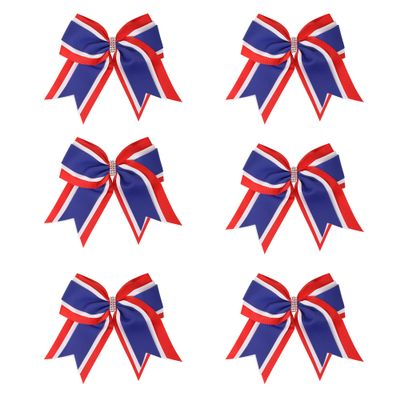 8 Inch 3 Colors 3 Layers 6 Pcs Cheerleader Bows Jumbo Cheerleading Bows Hair Elastic Hair Tie for High School College (Red/White/Royal blue)