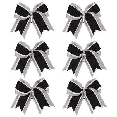8 Inch 3 Colors 3 Layers 6 Pcs Cheerleader Bows Jumbo Cheerleading Bows Hair Elastic Hair Tie for High School College (Grey/White/Black)