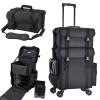 Costravio Travel Makeup Bag, Cosmetology Case on Wheels, 2 IN 1 Hair Tool Organizer, Rolling Nail Organizer Train Case, Large Cosmetic Trolley Suitcase for MUA/Hairstyling/Home-care/Groomer, Black view 1