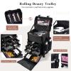 Costravio Travel Makeup Bag, Cosmetology Case on Wheels, 2 IN 1 Hair Tool Organizer, Rolling Nail Organizer Train Case, Large Cosmetic Trolley Suitcase for MUA/Hairstyling/Home-care/Groomer, Black view 3