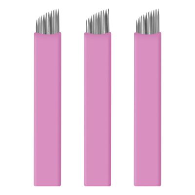 50pcs Pink Disposable Microblading Artist Blade #14 Nano Microblades 0.18mm Microblading Eyebrows Supplies Needles Available size 12F 14F 18U (14 Slope)