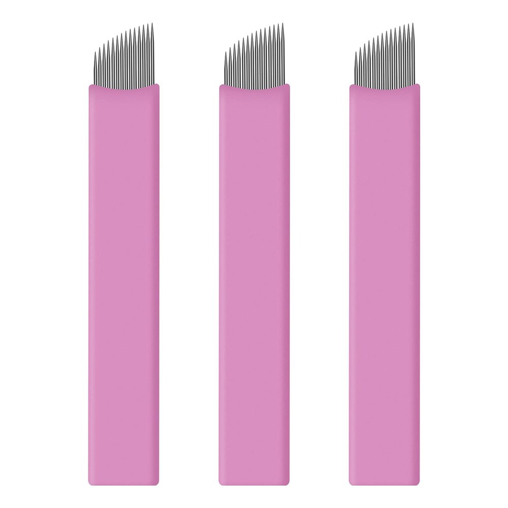 50pcs Pink Disposable Microblading Artist Blade #14 Nano Microblades 0.18mm Microblading Eyebrows Supplies Needles Available size 12F 14F 18U (14 Slope)