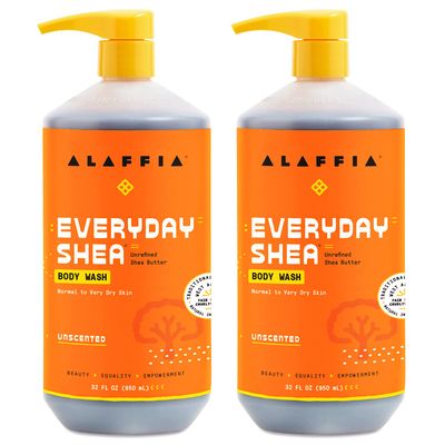 Alaffia Everyday Shea Body Wash, Naturally Helps Moisturize and Cleanse Without Stripping Natural Oils with Fair Trade Shea Butter, Neem, and Coconut Oil, Unscented, 2 Pack - 32 Fl Oz Ea