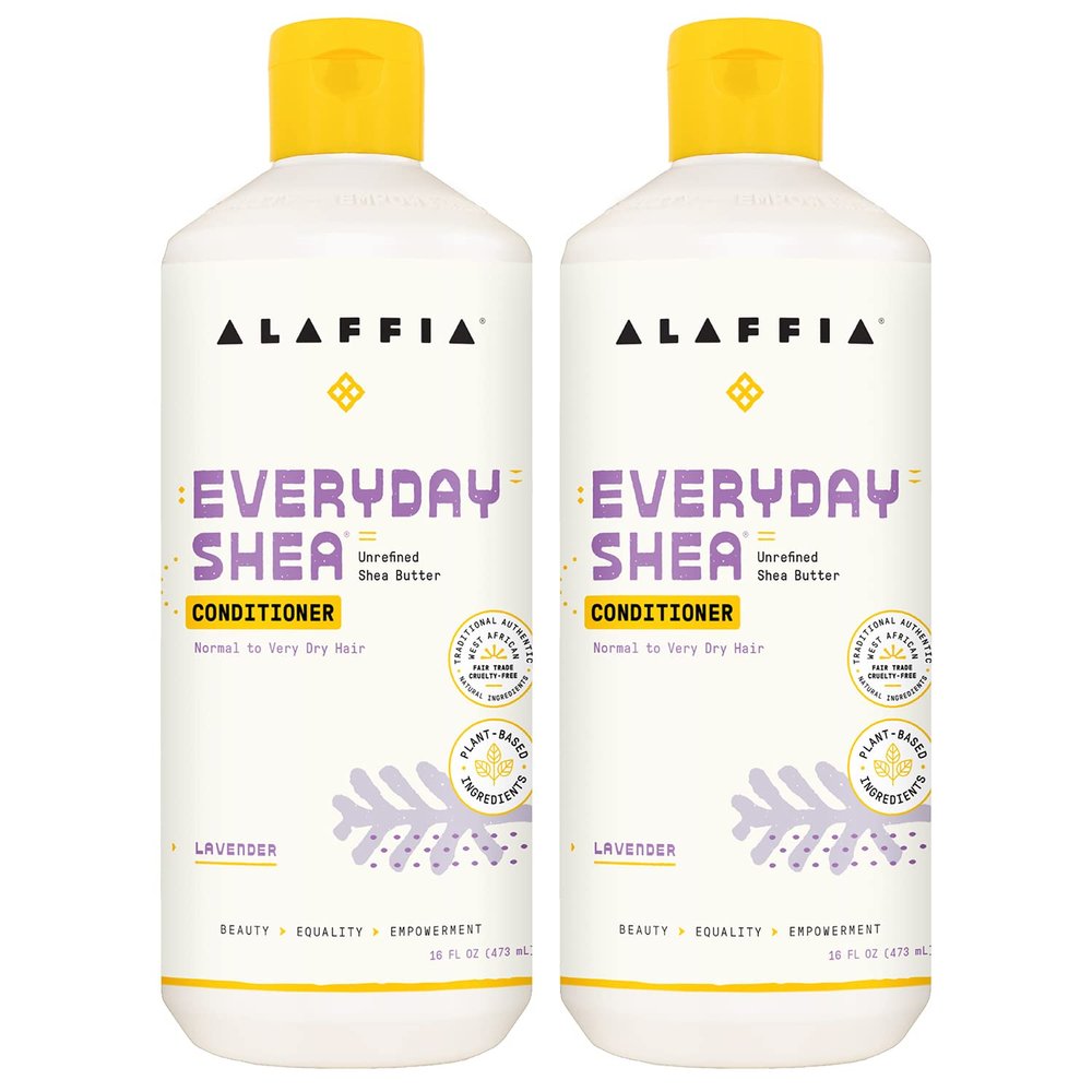 Alaffia EveryDay Shea Conditioner, Moisturizes, Restores and Protects, Made with Fair Trade Shea Butter, Cruelty Free, No Parabens, Vegan, Lavender, 2 Pack, 16 Fl Oz Ea