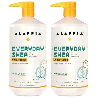 Alaffia EveryDay Shea Conditioner, Moisturizes, Restores and Protects, Made with Fair Trade Shea Butter, Cruelty Free, No Parabens, Vegan, Vanilla Mint, 2 Pack, 32 Fl Oz Ea