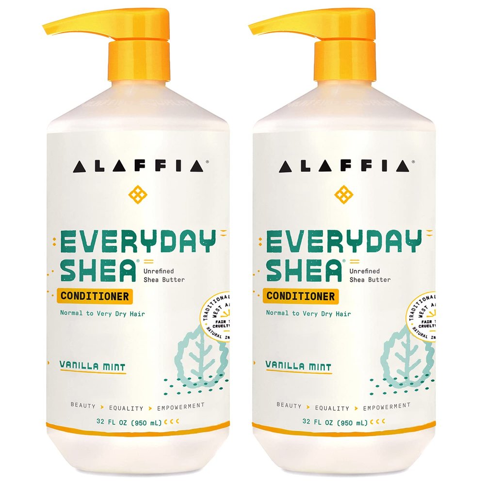 Alaffia EveryDay Shea Conditioner, Moisturizes, Restores and Protects, Made with Fair Trade Shea Butter, Cruelty Free, No Parabens, Vegan, Vanilla Mint, 2 Pack, 32 Fl Oz Ea