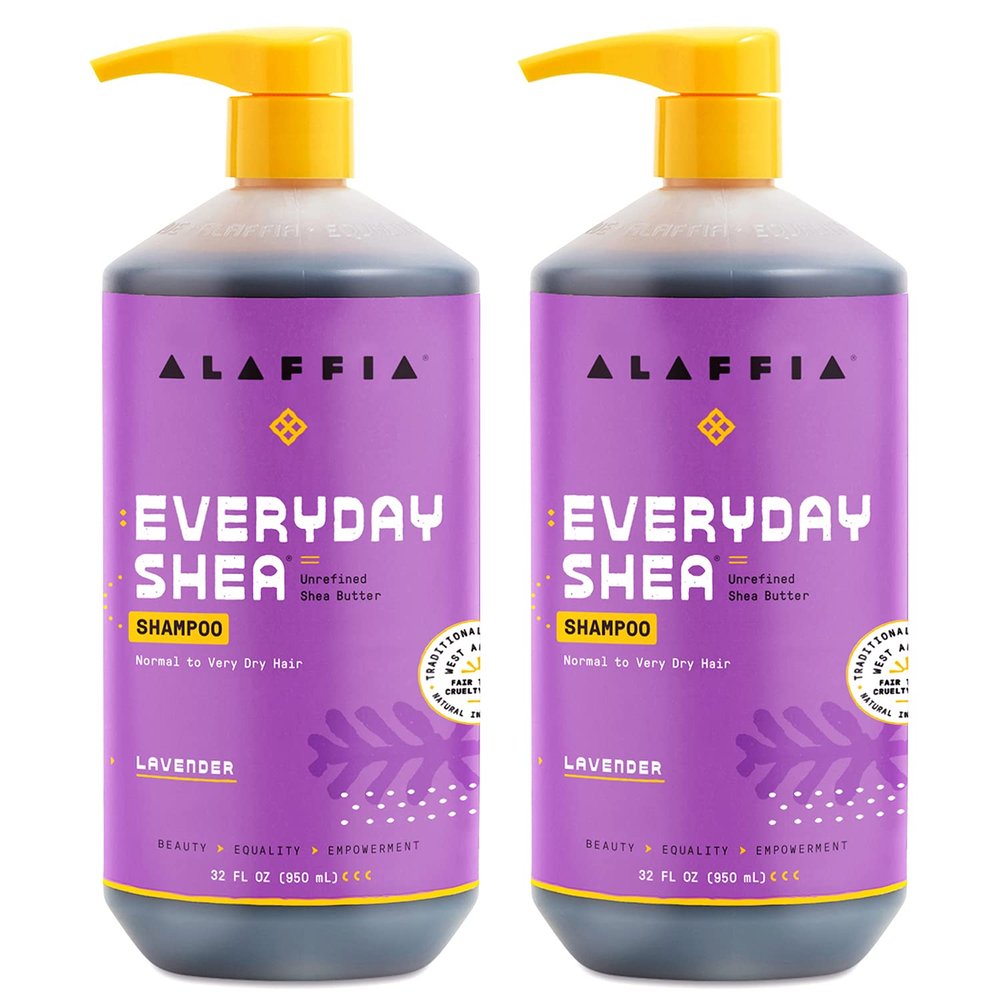 Alaffia Shampoo, Lavender 2-Pack EveryDay Shea Sulfate-Free Shampoo with Moisture-Rich Shea Butter and Coconut Oil, 32 Oz Ea