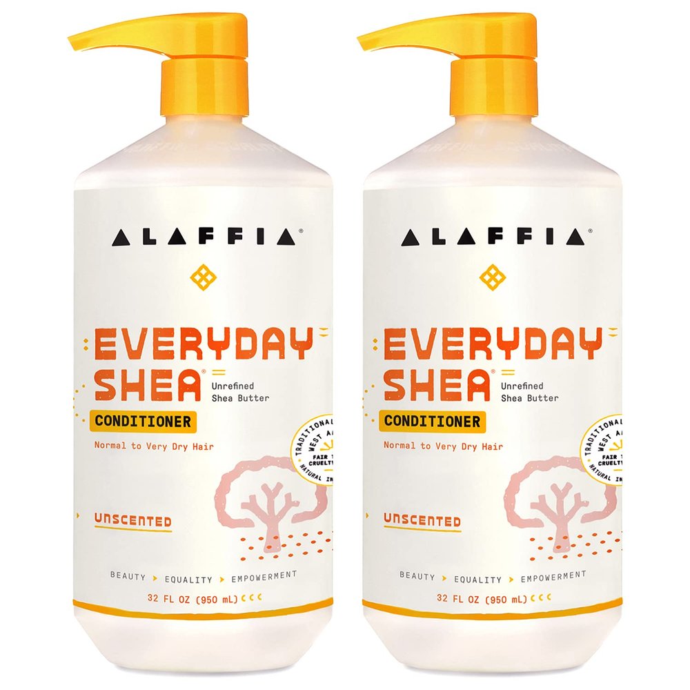 Alaffia EveryDay Shea Conditioner, Moisturizes, Restores and Protects, Made with Fair Trade Shea Butter, Cruelty Free, No Parabens, Vegan, Unscented, 2 Pack, 32 Fl Oz Ea