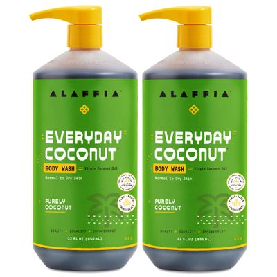 Alaffia Body Wash, Everyday Coconut, 2-Pack  Moisturizing Soap with Nourishing Coffee Berry Extract & Coconut Water, Vegan & Cruelty-Free, 32 Oz Ea
