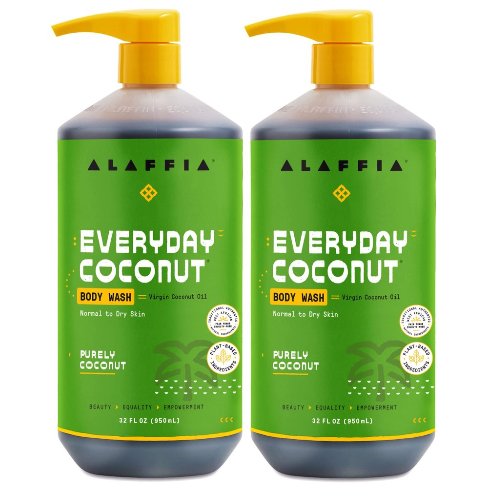 Alaffia Body Wash, Everyday Coconut, 2-Pack  Moisturizing Soap with Nourishing Coffee Berry Extract & Coconut Water, Vegan & Cruelty-Free, 32 Oz Ea